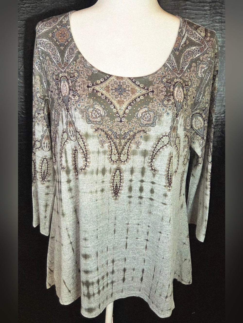 Y2K One World Live and Let Live Embellished Paisley Tunic 3/4 Sleeve Size Med